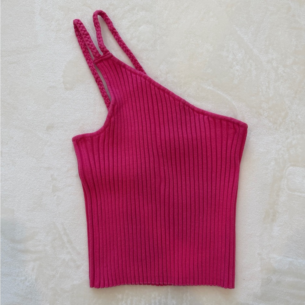 525 America One-Shoulder Ribbed Tank Top - Hot Pink
